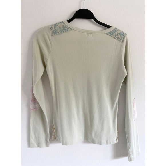 Anthropologie Women's Top Off Center Buttons Silk Patches Pale Sage Cotton - Picture 2 of 7